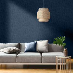 Muriva Darcy James Plain Linen Texture Blue Wallpaper - 173533