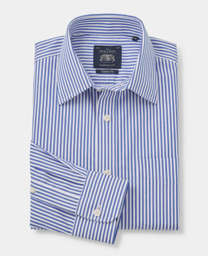 Blue Twill Stripe Classic Fit Non-Iron Formal Shirt - Single Cuff [RTC]