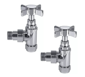 Pair of Traditional Cross Headed Angled Manual Valves - Chrome