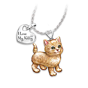 Orange Tabby Frisky Kitty Diamond Pendant Necklace