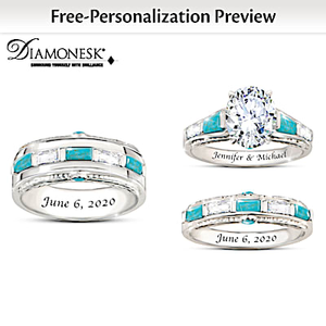 5-Carat & Genuine Turquoise Personalized Wedding Ring Set