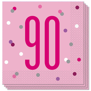 Pink Glitz Age 90 Luncheon Napkins 33cm 2Ply - Pack of 16