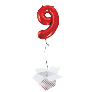Red Number 9 Helium Foil Giant Balloon - Inflated Balloon in a Box