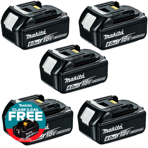 Makita BL1860 18V 6.0Ah LXT Lithium-Ion Battery (Pack of 5)