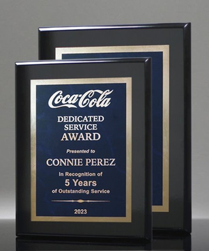 Gloss Ebony Designer Award Plaque - Blue Marble Mist