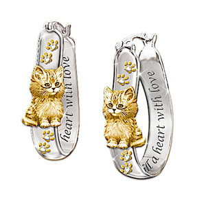 Cats Fill A Heart With Love Solid Sterling Silver Earrings