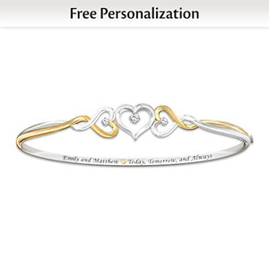 Genuine Diamond Two Hearts Become One Personalized Bracelet