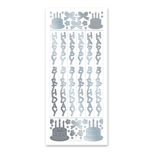 Vertical Happy Birthday  Silver Self Adhesive Stickers