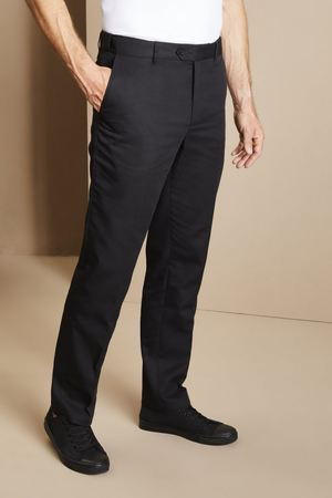 Simon Jersey Men's Flat Front Straight Leg Trousers, Black