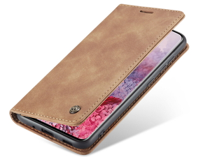 CaseMe Slim Synthetic Leather Wallet Case with Stand for Samsung Galaxy S20 FE 5G - Tan