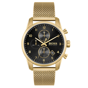 BOSS by Hugo Boss Gold Steel Mesh Black Dial Chronograph Men's Watch - 1513838