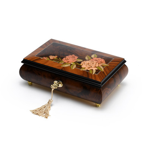 Elegant 'A Rose in Transition: from bud to bloom' 18 Note Musical Jewelry Box