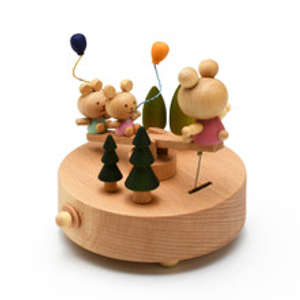 Animated 18-Note Wooden Cute Bears on a See-Saw Musical Keepsake