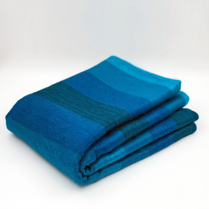 Cajabamba – Alpaca Wool Blanket – Queen 90x65 in – Blue & Turquoise Stripes
