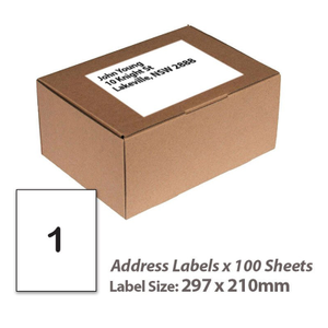 100 Sheets A4 White Self Adhesive Paper Address Mailing Laser Inkjet Sticker Labels 297 x 210mm - 1 Label Per Sheet