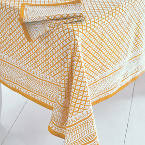 Block Printed Napkin Yellow & White 45cm x 45cm (Design 16)