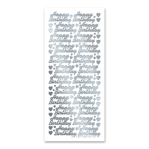 Happy Birthday (L) Silver Self Adhesive Peel Off Stickers