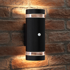 Auraglow PIR Motion Sensor Double Up & Down Wall Light - FLORENCE - Black - Warm White