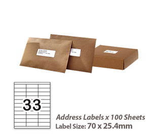 100 Sheets A4 White Self Adhesive Paper Address Mailing Laser Inkjet Sticker Labels 70 x 25.4mm - 33 Labels Per Sheet