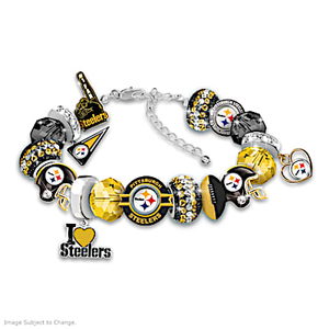 Enameled Fashionable Fan Steelers Charm Bracelet