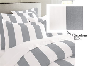 Rans - Oxford Stripe Queen Quilt Cover Silver Set 3pce