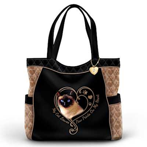 Paw Prints On My Heart Siamese Cat Tote Bag