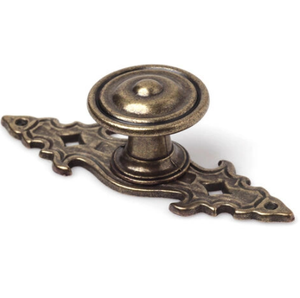 Fleur De Lis Cabinet Knob on Backplate - 30mm - Antique Brass - Elite Knobs & Handles