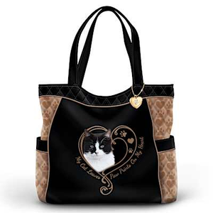 Paw Prints On My Heart Black & White Cat Tote Bag