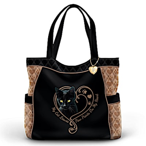 Paw Prints On My Heart Black Cat Tote Bag