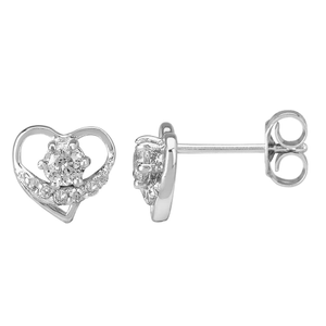 Sterling Silver Cubic Zirconia Wrapped Heart Stud Earrings E4432 3A