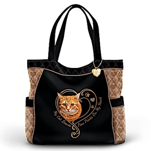 Paw Prints On My Heart Orange Tabby Cat Tote Bag