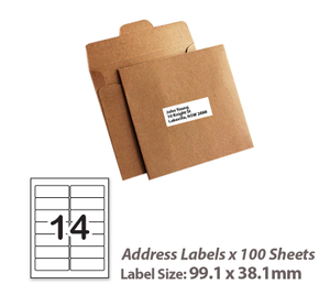 100 Sheets A4 White Self Adhesive Paper Address Mailing Laser Inkjet Sticker Labels 99.1 x 38.1mm - 14 Labels Per Sheet