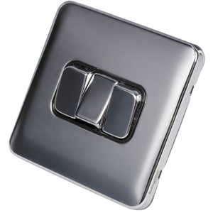 Schneider Lisse Deco 10A 3 Gang 2 Way Light Switch Black Insert Polished Chrome