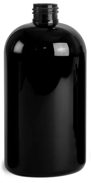 16 oz Black PET Boston Round Bottles (Bulk), Caps NOT included