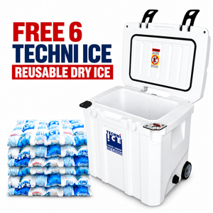 Techni Ice Signature Hybrid Premium Ice Box 35L White with Wheels & Telescopic Travel Handle *FREE 6 REUSABLE DRY ICE PACKS VALUES $37*PRE-ORDER NOW FOR AUGUST DISPATCH