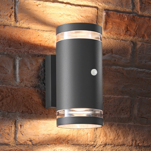 Auraglow PIR Motion Sensor Double Up & Down Wide Pillar Wall Light - TRURO - Warm White