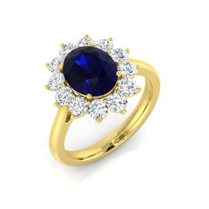 Oval 2.32ct Blue Sapphire 0.95ct Diamond Cluster Ring 18k Yellow Gold