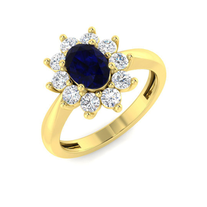 Oval 1.00ct Blue Sapphire 0.60ct Diamond Cluster Ring 18k Yellow Gold