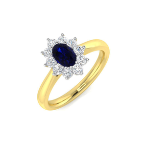 Oval 0.50ct Blue Sapphire 0.30ct Diamond Cluster Ring 18k Yellow Gold