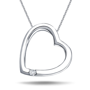 Slanted Heart Pendant 0.05ct Diamond 9K White Gold