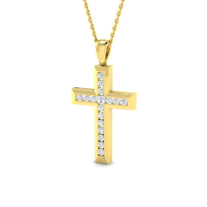 Diamond Cross Necklace with 0.11ct G/SI Diamonds in 9k Yellow Gold