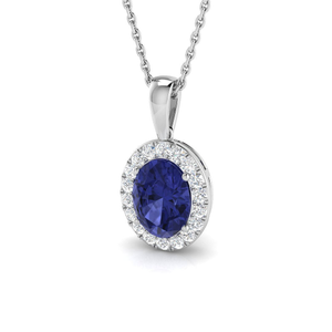 Halo Tanzanite 1.20ct with Diamond Necklace in 9k White Gold