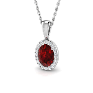 Ruby 1.00ct Oval with Diamond Pendant Necklace in 9k White Gold