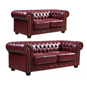 Chesterfield Red Leather Antique 3+2 Seater Sofa Set
