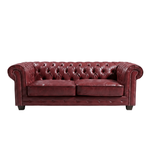 Chesterfield Red Leather Antique 3 Seater Sofa
