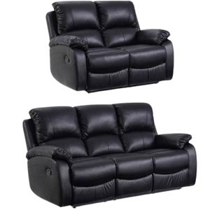Roma Black Leather Manual Recliner 3+2 Seater Sofa Set