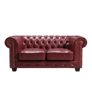 Chesterfield Red Leather Antique 2 Seater Sofa