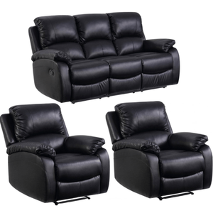 Roma Black Leather Manual Recliner 3+1+1 Seater Sofa Set