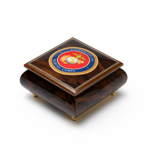 Made In Italy Handcrafted United States Marine Corps Insignia Patriotic 18 Note Music Box