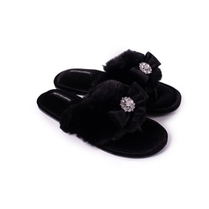 Amelie Toe Post Slipper With Diamante In Black (M)